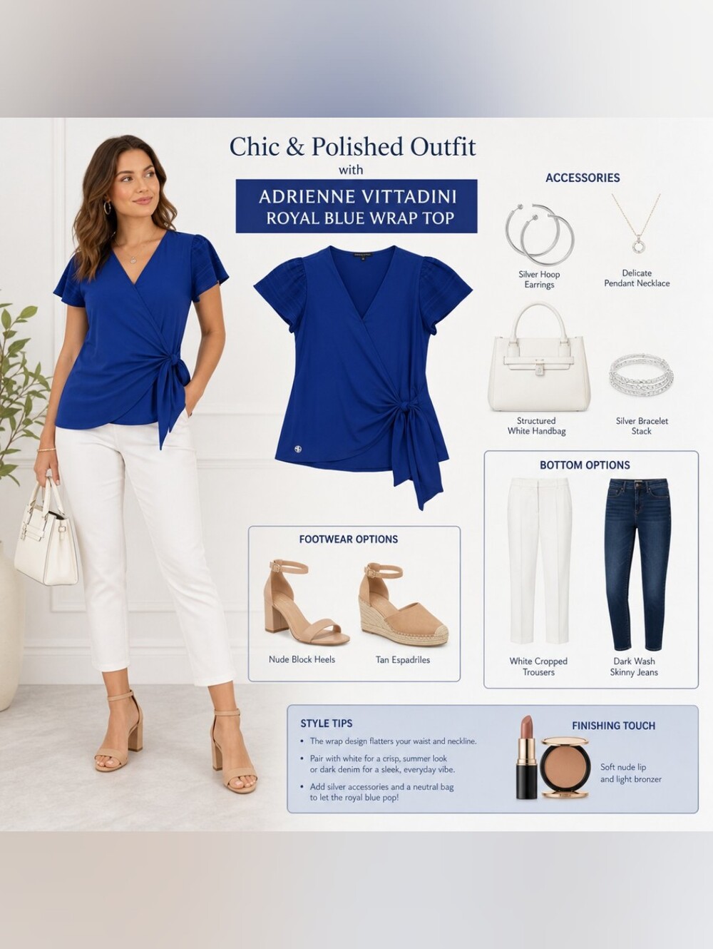 🩵 Adrienne Vittadini Royal Blue Wrap Top – Size L